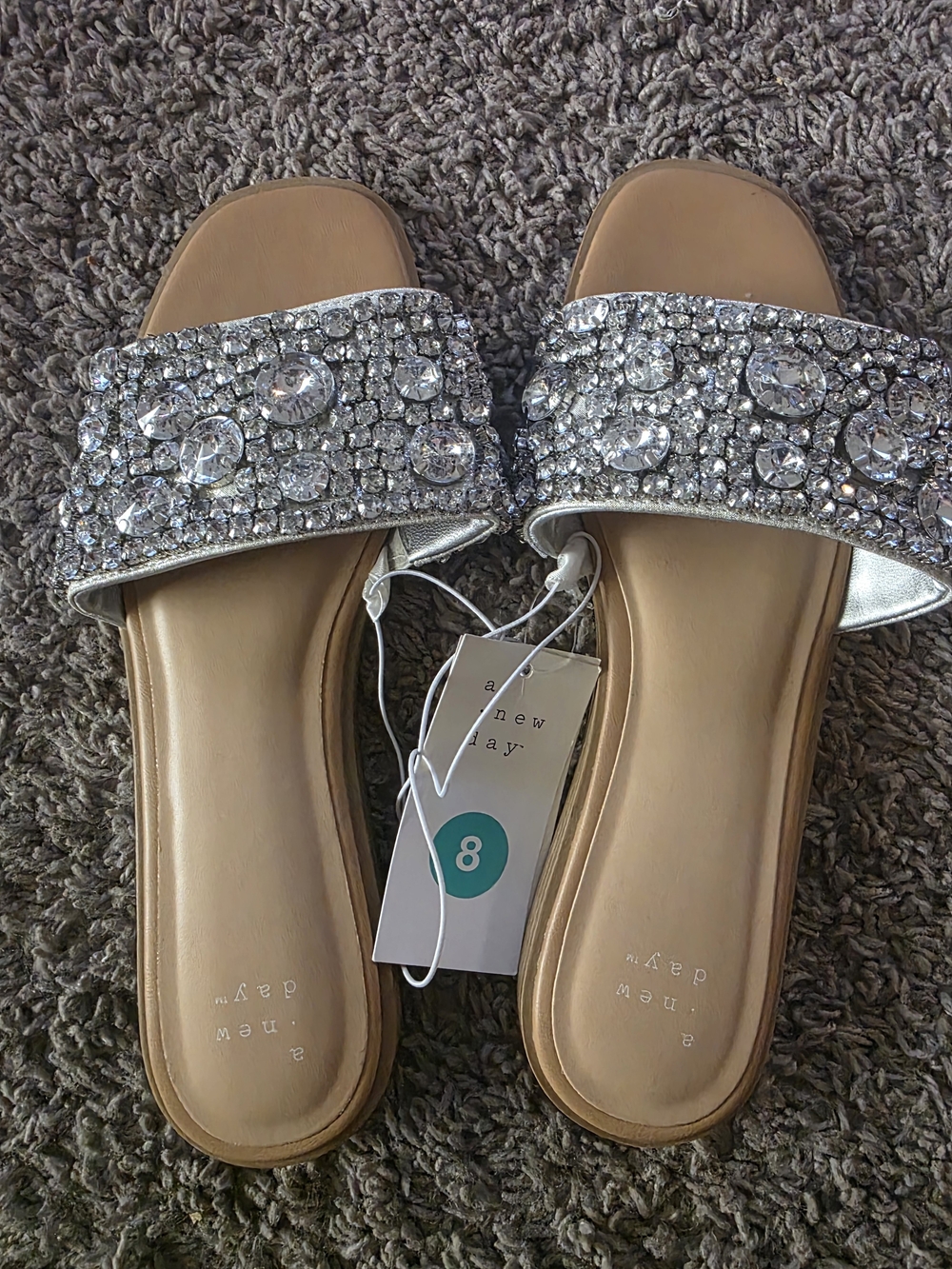 a new day Silver Jeweled Slide Sandals